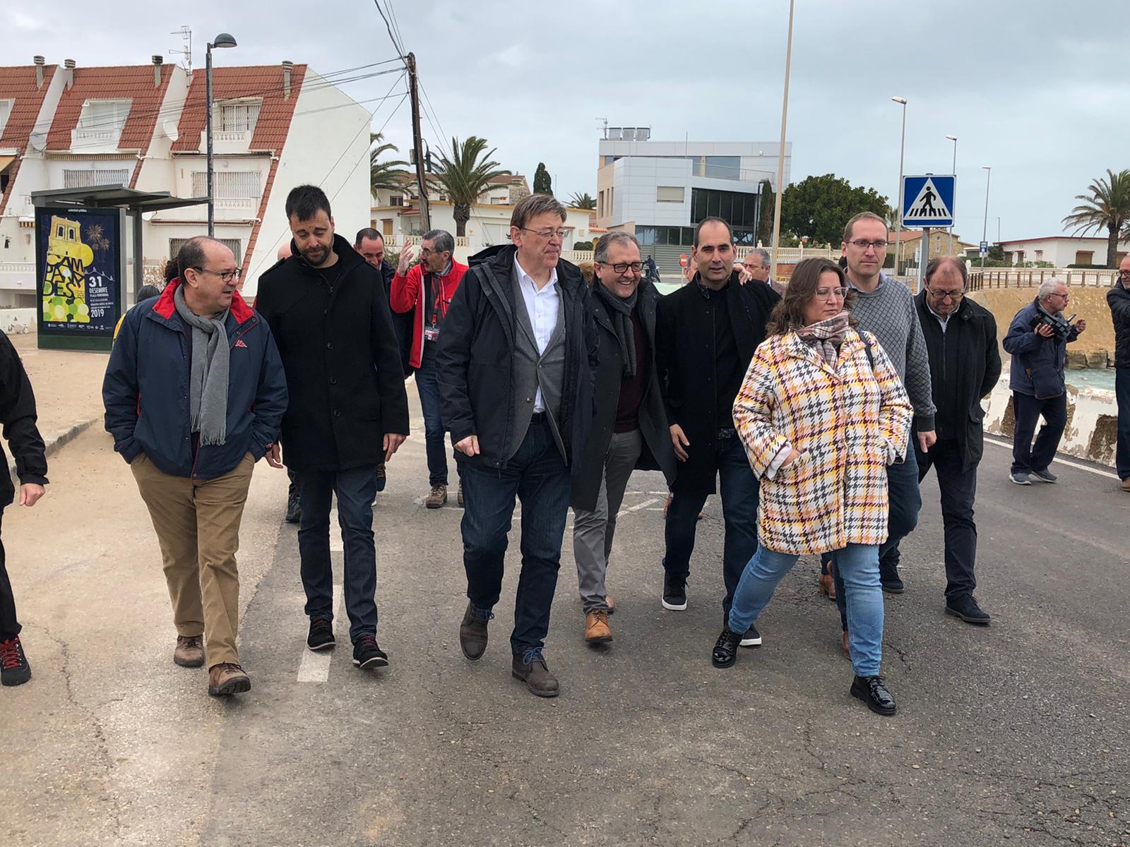 El president Puig es trasllada fins a Vinaròs per veure els efectes de la borrasca Glòria