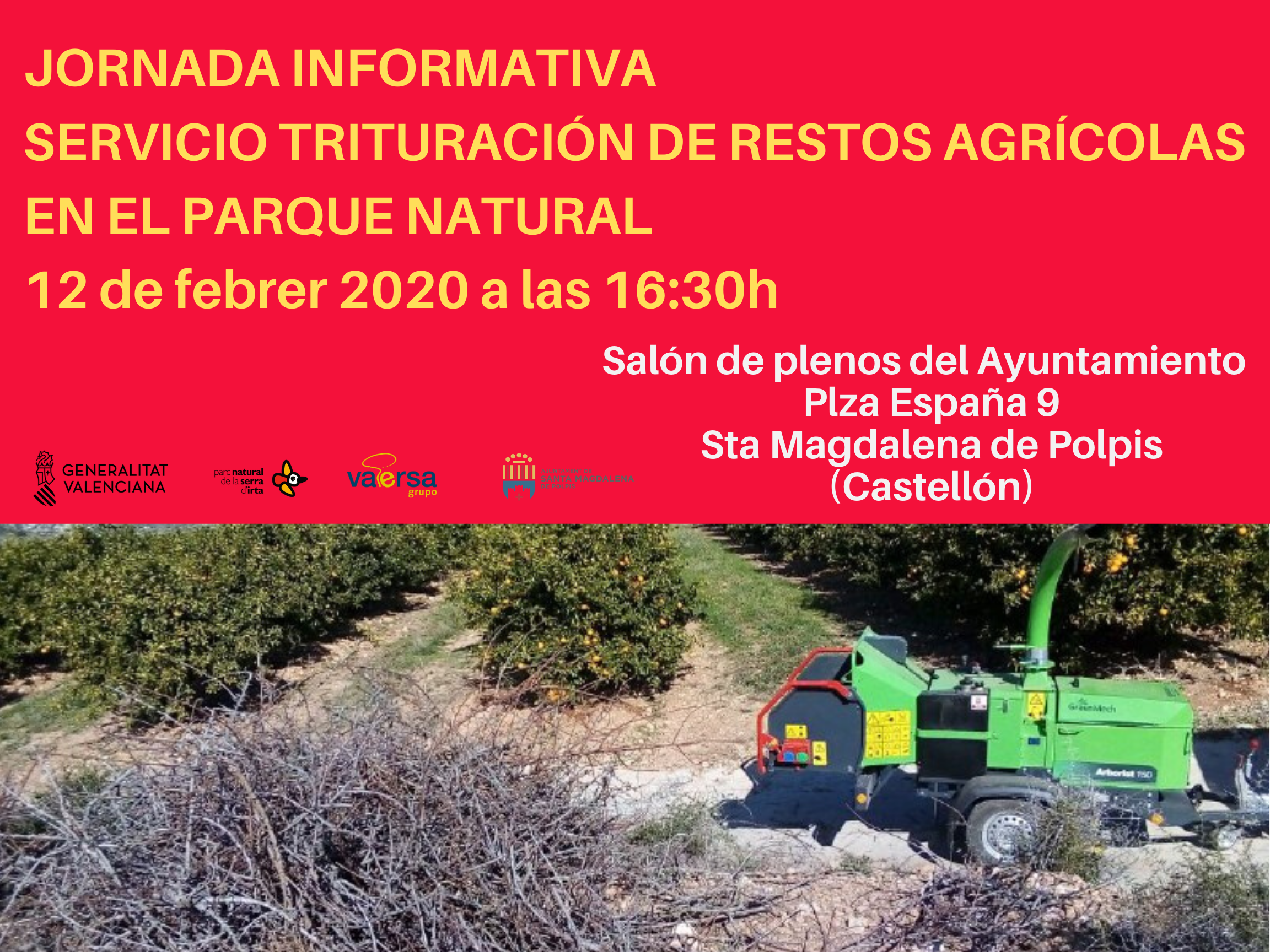 El Parc Natural de la Serra d´Irta organitza una jornada informativa sobre el servei de trituració de restes agrícoles a Santa Magdalena