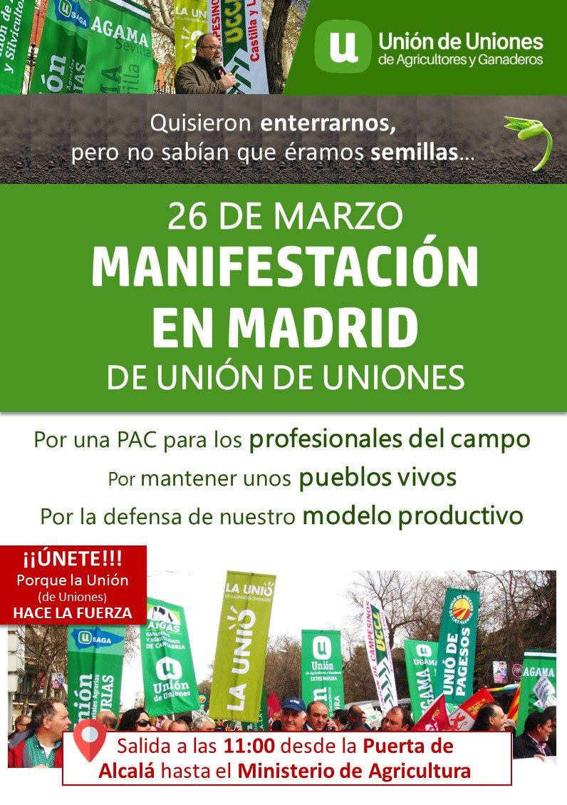 Les organitzacions agràries es mobilitzen el 26 de març a Madrid