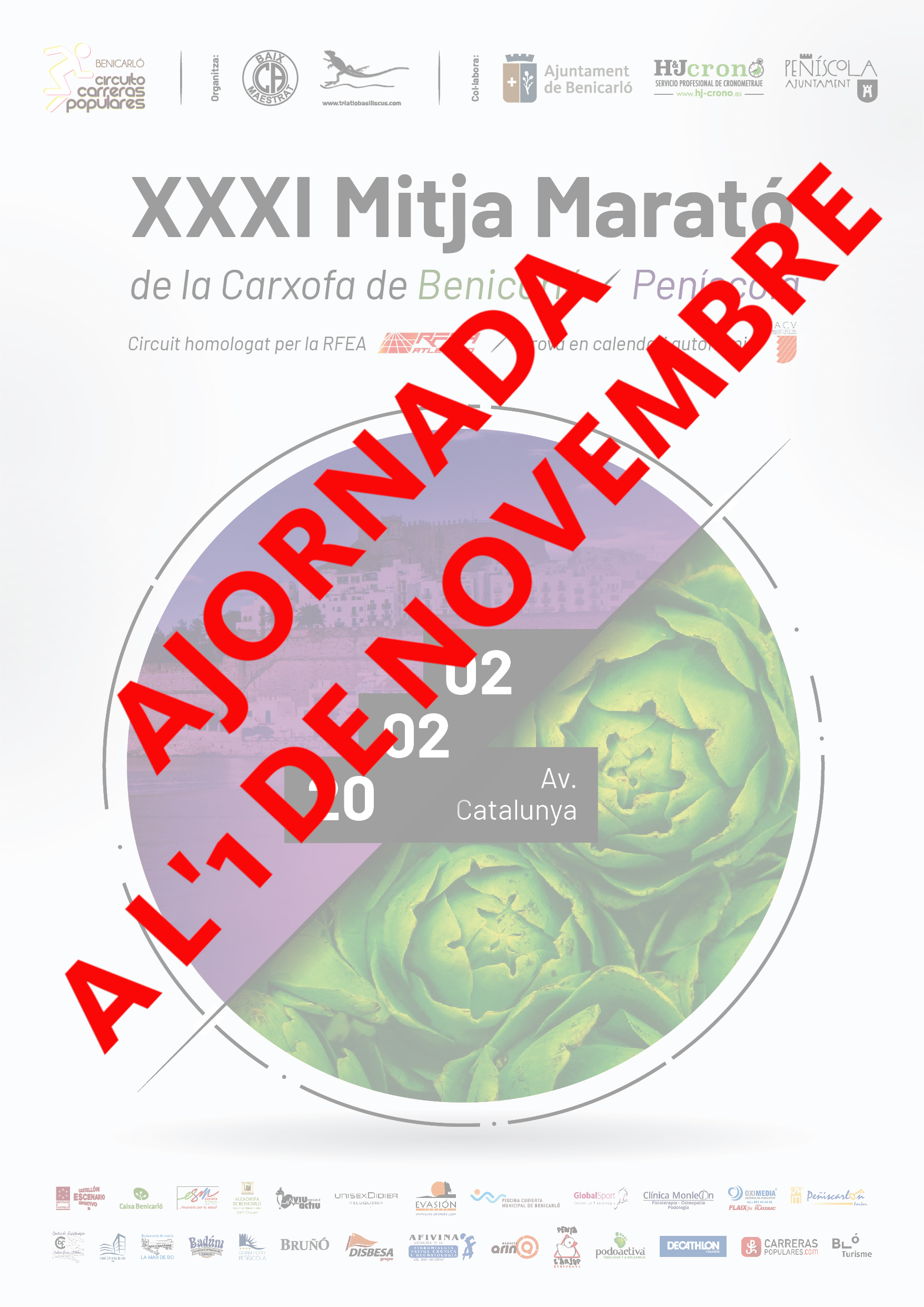 La XXXI Mitja Marató de la Carxofa de Benicarló-Peníscola s’ajorna l’1 de novembre pel COVID19