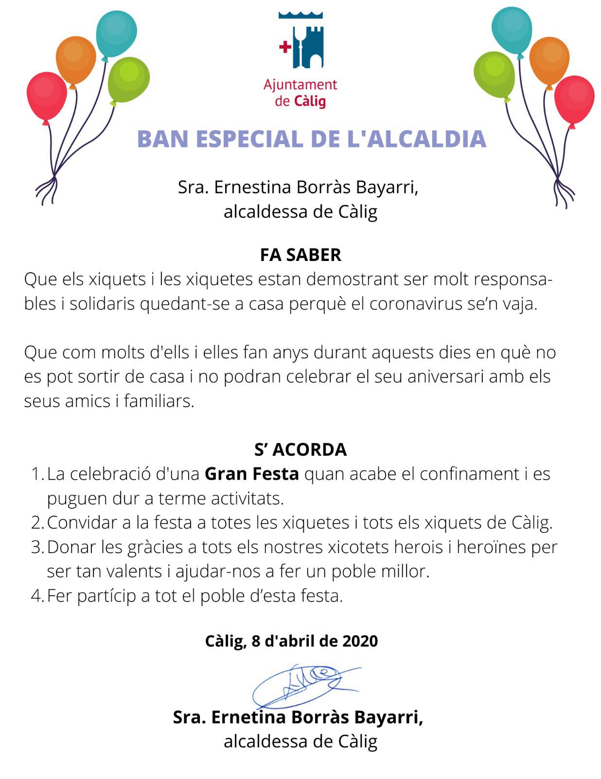 Càlig realitzarà una gran festa per als xiquets i xiquetes en agraïment a la seua responsabilitat i solidaritat
