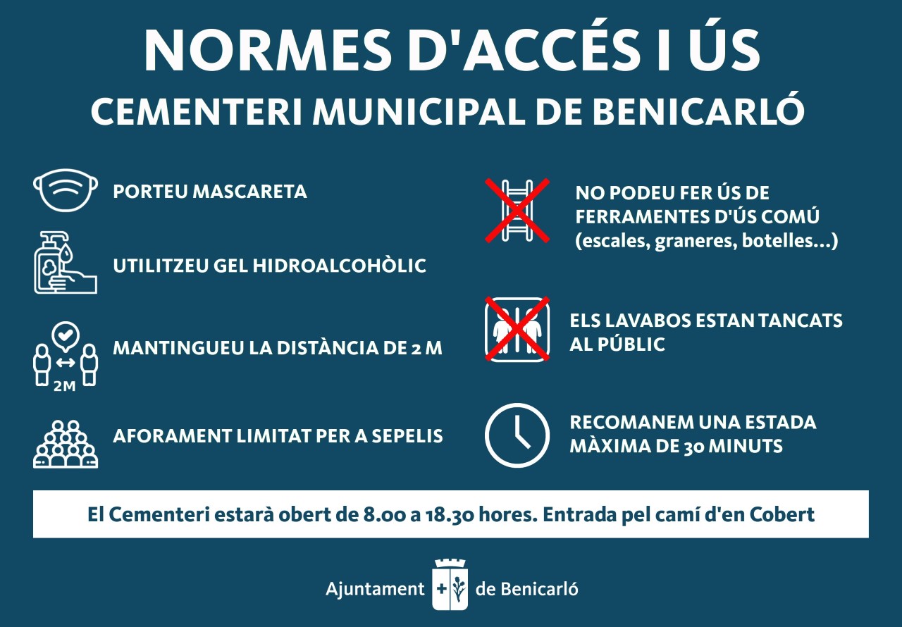 Dilluns obrirà el Cementeri Municipal de Benicarló amb totes les mesures de seguretat