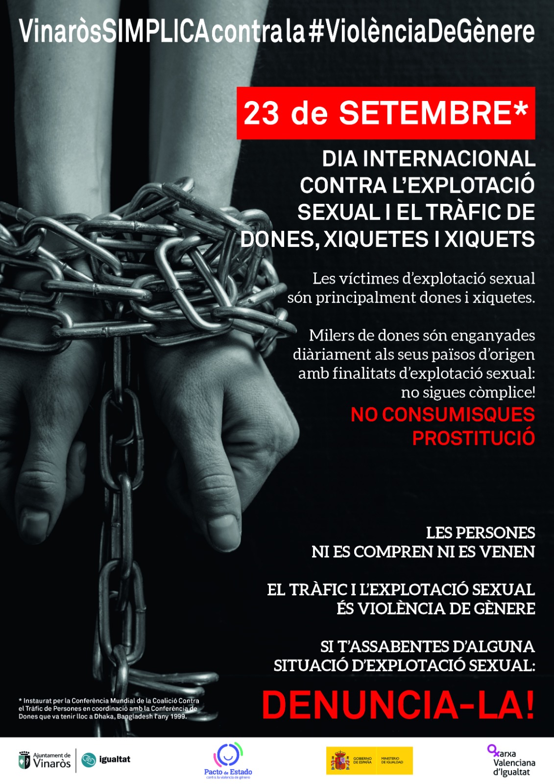 Vinaròs se suma al Dia Internacional contra el Tràfic i l'Explotació Sexual de Dones, Xiquetes i Xiquets
