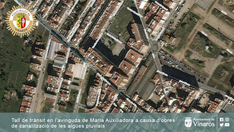 Tall de trànsit en l'avinguda Maria Auxiliadora de Vinaròs a causa d'obres