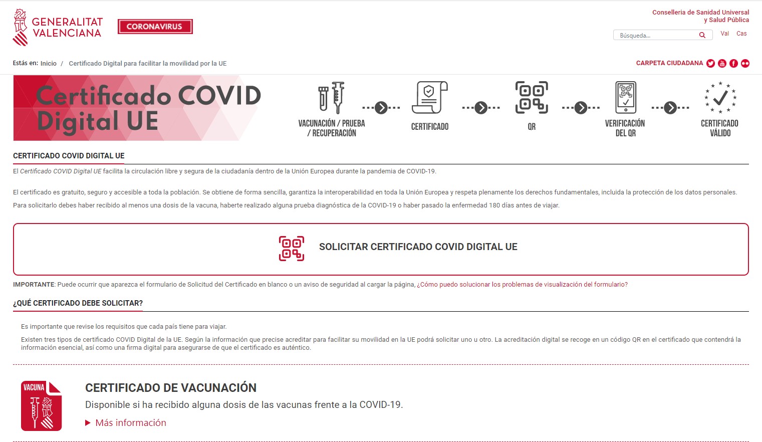 La Comunitat Valenciana emet el certificat Covid Digital de la Unió Europea