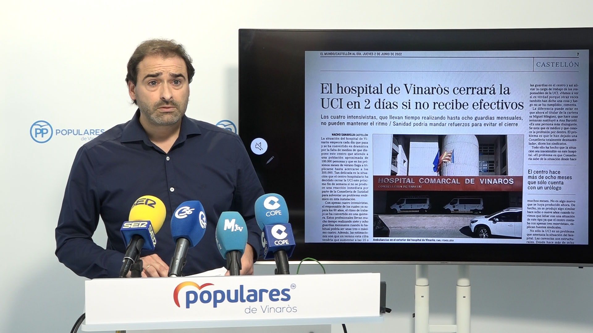 El PP denúncia que l’Hospital Comarcal de Vinaròs es troba en situació de «col·lapse»