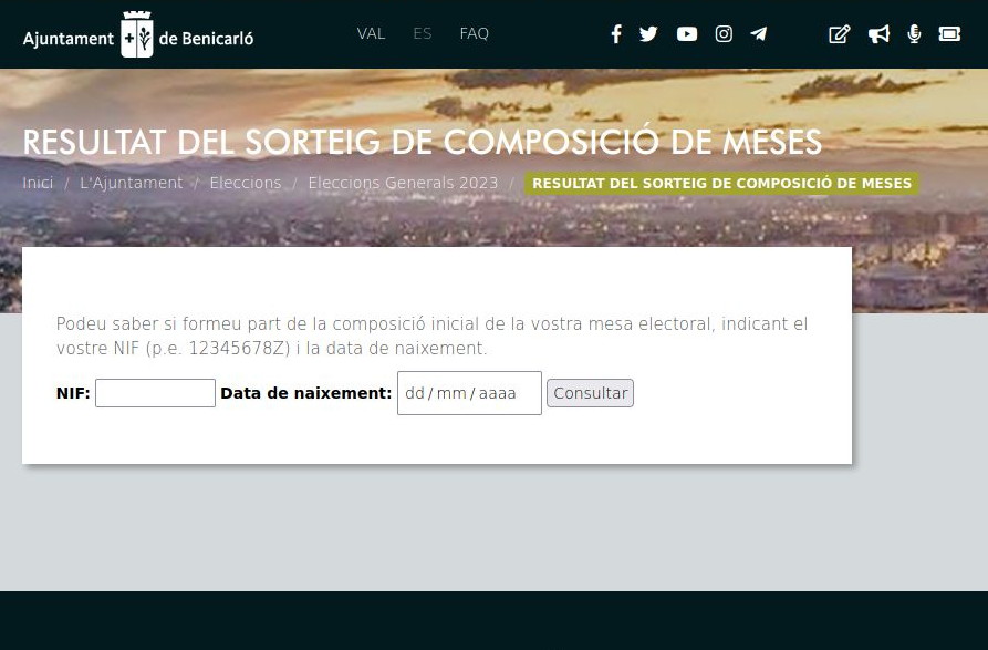 Ja es pot consultar al web de l'Ajuntament de Benicarló les meses electorals per al 23J