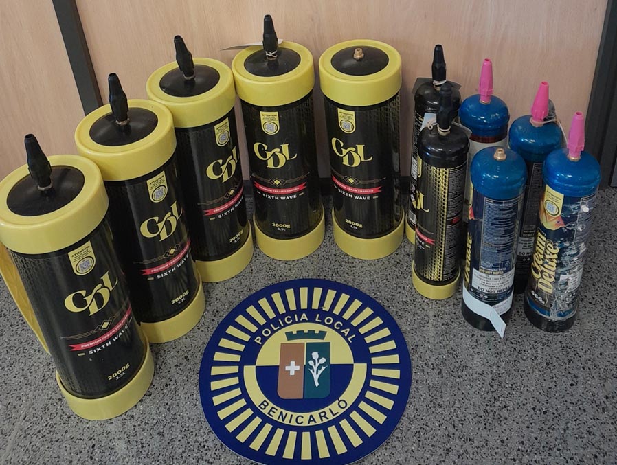 La Policia Local de Benicarló ha incautat 12 bombones d'Òxid Nitrós durant el 2026